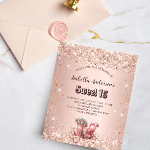 Sweet 16 rose gold carriage invitation