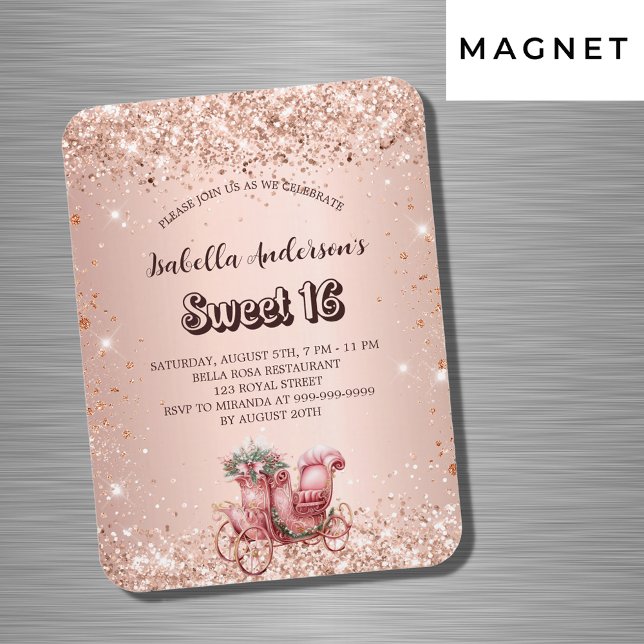 Sweet 16 rose gold carriage luxury invitation magnet (Creator Uploaded)