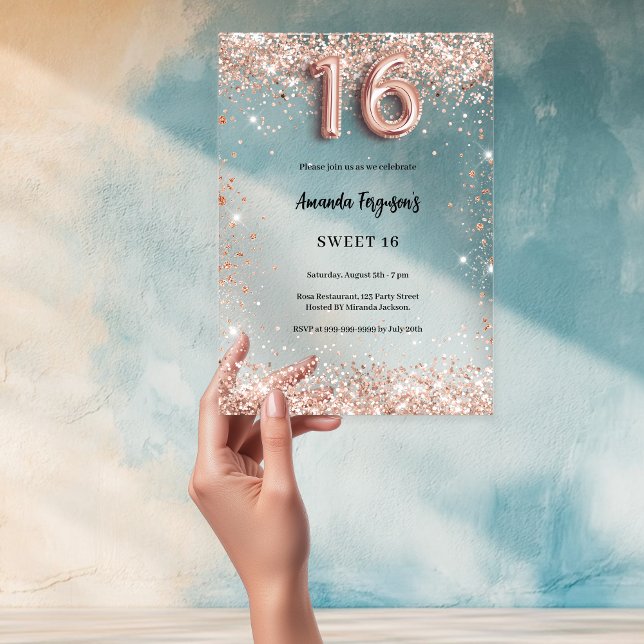 Sweet 16 rose gold clear party acrylic invitations (Creator Uploaded)