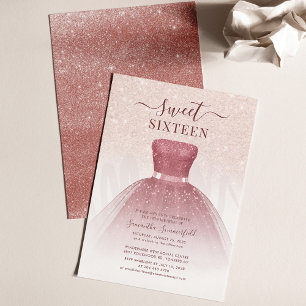 Sweet 16 Rose Gold Dress Birthday Party Invitation