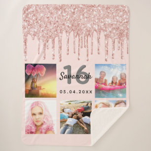 Sweet 16 rose gold drips blush photo sherpa blanket