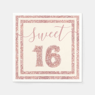 Sweet 16 Rose Gold Faux Glitter Birthday Party Napkin