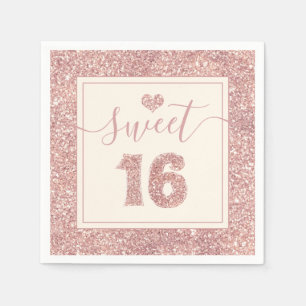 Sweet 16 Rose Gold Faux Glitter Birthday Party Napkin