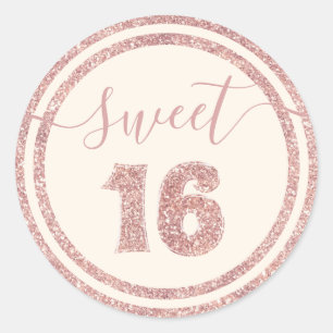 Sweet 16 Rose Gold Faux Glitter Striped Birthday Classic Round Sticker