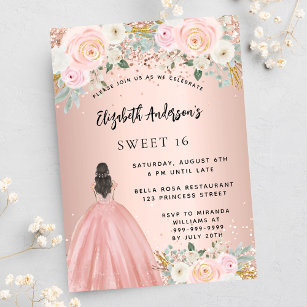 Sweet 16 rose gold flowers dress luxury invitation