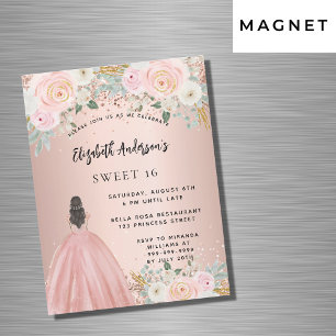 Sweet 16 rose gold flowers dress luxury magnetic invitation