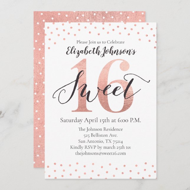 Sweet 16 Rose Gold Foil Birthday Invitation (Front/Back)