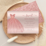 Sweet 16 Rose Gold Glam 16th Birthday Party Invitation<br><div class="desc">A pretty,  modern,  and chic sweet 16 birthday invitation featuring faux rose gold dress and glitter splashes against blush pink ombre background. Easily add the birthday details by clicking the "Personalise" button.</div>