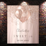 Sweet 16 rose gold glitter balloons monogram 16th tapestry<br><div class="desc">For an elegant Sweet 16, 16th birthday party. A rose gold gradient background. Decorated with rose gold, pink faux glitter drips, paint dripping look, glitter drops and balloons. Personalise and add a name, text/age and a date. Can be used as a welcome banner, wall decor for the party or as...</div>