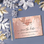 Sweet 16 rose gold glitter drips balloons save the date<br><div class="desc">A girly and trendy Save the Date card for a Sweet 16, 16th birthday party. A blush, rose gold gradient background decorated with faux glitter drips, sparkles, and balloons. Personalise and add a date and name/age. The text: Save the Date is written with a large trendy hand lettered style script....</div>