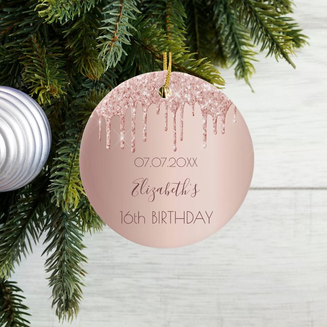 Sweet 16 rose gold glitter drips ceramic tree decoration (Creator Uploaded)