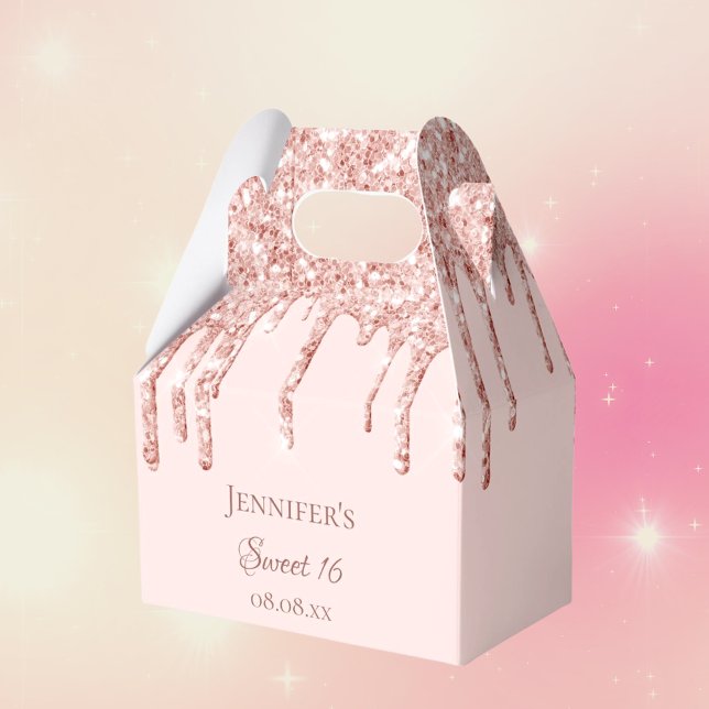 Sweet 16 rose gold glitter drips name party favour box (Creator Uploaded)