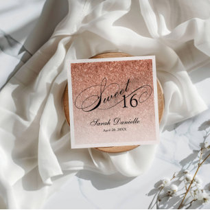 Sweet 16 Rose Gold Glitter Glam Personalised Napkin
