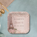 Sweet 16 rose gold Paris Eiffel Tower Paper Plate<br><div class="desc">For an elegant,  classic,  glamourous and girly style Sweet 16,  16th birthday party. A rose gold gradient background,  decorated with the Eiffel Tower,  Paris.  Personalise and add a name and a date.</div>