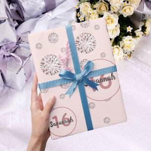Sweet 16 rose gold pink diamonds wrapping paper