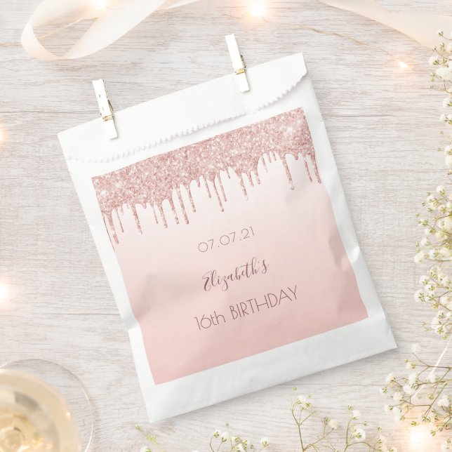 Sweet 16 rose gold pink drips favour bags (Clipped)
