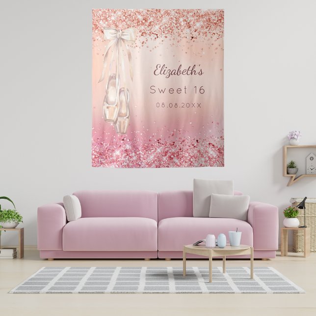 Sweet 16 rose gold pink glitter ballerina shoes tapestry (Creator Uploaded)