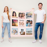Sweet 16 rose gold pink photo collage name