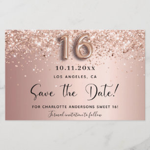 Sweet 16 rose gold save the date card