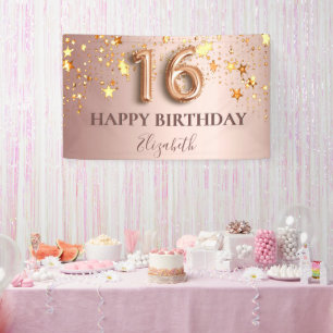 Sweet 16 rose gold stars pink welcome banner