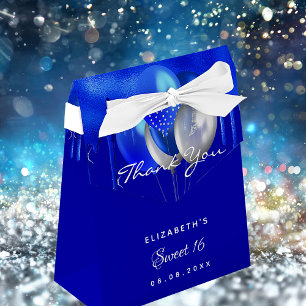 Sweet 16 royal blue balloons thank you favour box