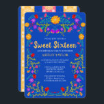 Sweet 16 Royal Blue Fiesta Flowers 16th Birthday Invitation<br><div class="desc">Royal Blue Sweet 16 Invitation for your daughter's 16th Birthday celebration. This floral theme features bright and colourful Mexican folk art flowers in red, pink, purple and yellow on a royal blue background. The back of the card has floral papel picado and more flowers. The template is set up ready...</div>