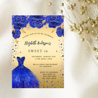 Sweet 16 royal blue gold glitter dress florals