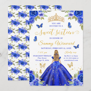 Sweet 16 Royal Blue Princess Blonde Girl Invitation