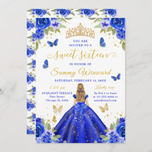 Sweet 16 Royal Blue Princess Blonde Girl Invitation