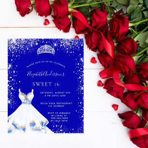 Sweet 16 royal blue silver dress budget invitation flyer