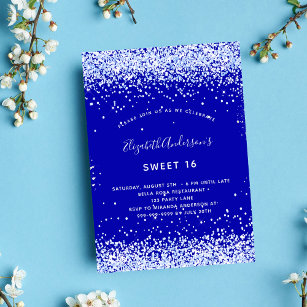 Sweet 16 royal blue white luxury invitation