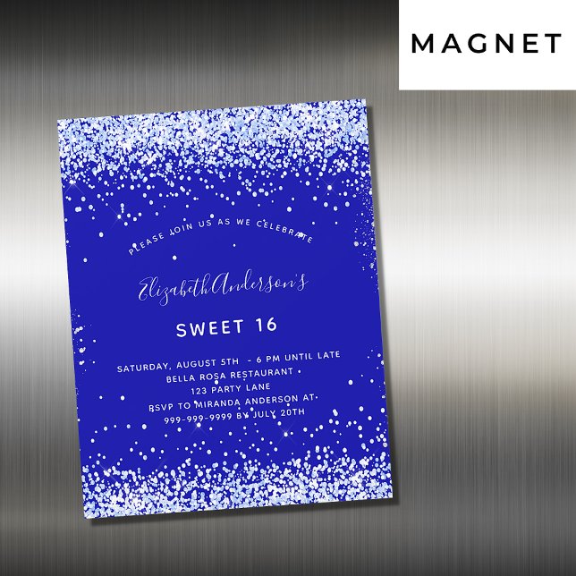Sweet 16 royal blue white luxury magnetic invitation (Creator Uploaded)