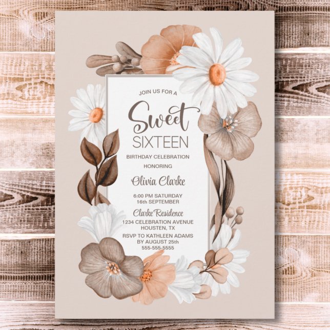 Sweet 16 Rustic Boho Floral Birthday Party Invitation (Creator Uploaded)