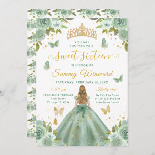 Sweet 16 Sage Green Princess Blonde Girl Invitation