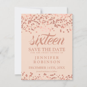 Sweet 16 Save Date Rose Gold Foil Confetti Blush Save The Date