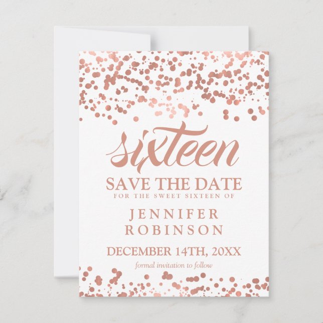 Sweet 16 Save The Date Rose Gold Foil Confetti (Front)