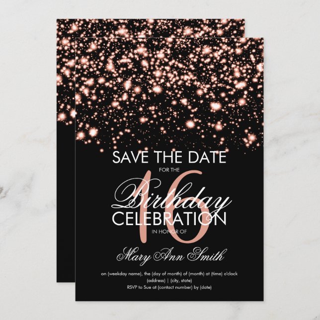 Sweet 16 "Save The Date" Rose Gold Invitation (Front/Back)