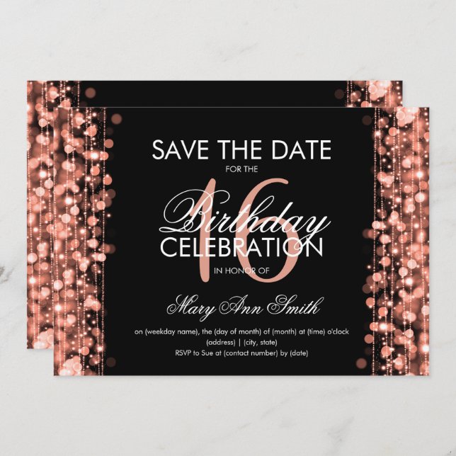 Sweet 16 "Save The Date" Sparkles Rose Gold Invitation (Front/Back)