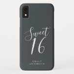 Sweet 16 Script Black White 16th Birthday Case-Mate iPhone Case<br><div class="desc">Sweet Sixteen birthday phone case with chic white script on an off-black background. Celebrate your 16th birthday in style with this black and white trendy design and simply add your name. Exclusively designed for you by Happy Dolphin Studio. If you need any help or matching products, please contact us at...</div>