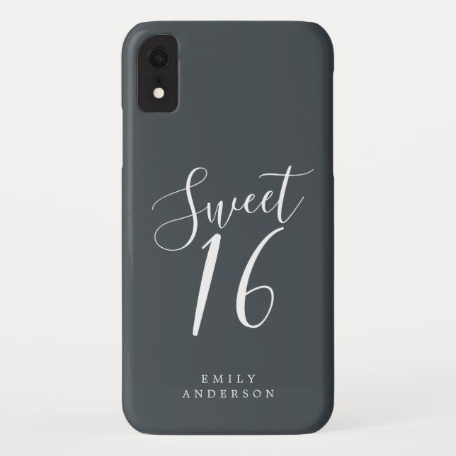 Sweet 16 Script Black White 16th Birthday Case-Mate iPhone Case (Back)