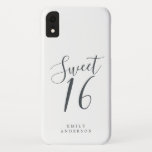 Sweet 16 Script Black White 16th Birthday Case-Mate iPhone Case<br><div class="desc">Sweet Sixteen birthday phone case with chic off-black script on a white background. Celebrate your 16th birthday in style with this black and white trendy design and simply add your name. Exclusively designed for you by Happy Dolphin Studio. If you need any help or matching products, please contact us at...</div>