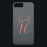 Sweet 16 Script Coral Black 16th Birthday Case-Mate iPhone Case<br><div class="desc">Sweet Sixteen birthday phone case with chic coral script on an off-black background. Celebrate your 16th birthday in style with this coral and black trendy design and simply add your name. Exclusively designed for you by Happy Dolphin Studio. If you need any help or matching products, please contact us at...</div>