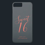 Sweet 16 Script Coral Black 16th Birthday Case-Mate iPhone Case<br><div class="desc">Sweet Sixteen birthday phone case with chic coral script on an off-black background. Celebrate your 16th birthday in style with this coral and black trendy design and simply add your name. Exclusively designed for you by Happy Dolphin Studio. If you need any help or matching products, please contact us at...</div>