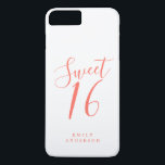 Sweet 16 Script Coral White 16th Birthday Case-Mate iPhone Case<br><div class="desc">Sweet Sixteen birthday phone case with chic coral script on a white background. Celebrate your 16th birthday in style with this coral and white trendy design and simply add your name. Exclusively designed for you by Happy Dolphin Studio. If you need any help or matching products, please contact us at...</div>