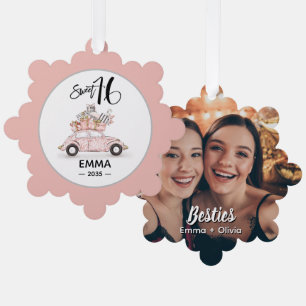 Sweet 16 Script Photo Bestie Snowflake Ornament
