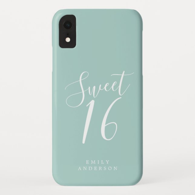 Sweet 16 Script Sky Blue 16th Birthday Case-Mate iPhone Case (Back)