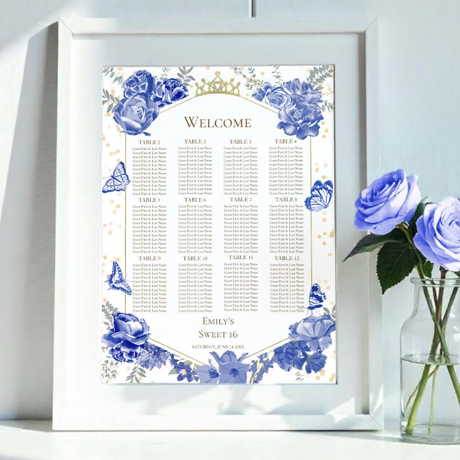 Sweet 16 Seating Chart Sign Blue Butterflys (Creator Uploaded)