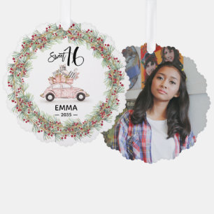 Sweet 16 Signature Script Car Photo Greenery Tree Decoration Card