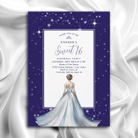 Sweet 16 Silver Ball Gown Dress Navy Blue Birthday