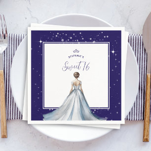 Sweet 16 Silver Ball Gown Dress Navy Blue Birthday Napkin